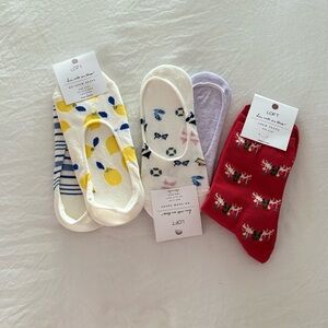 LOFT Women Colorful No-Show Socks Set - Red, Blue, Yellow